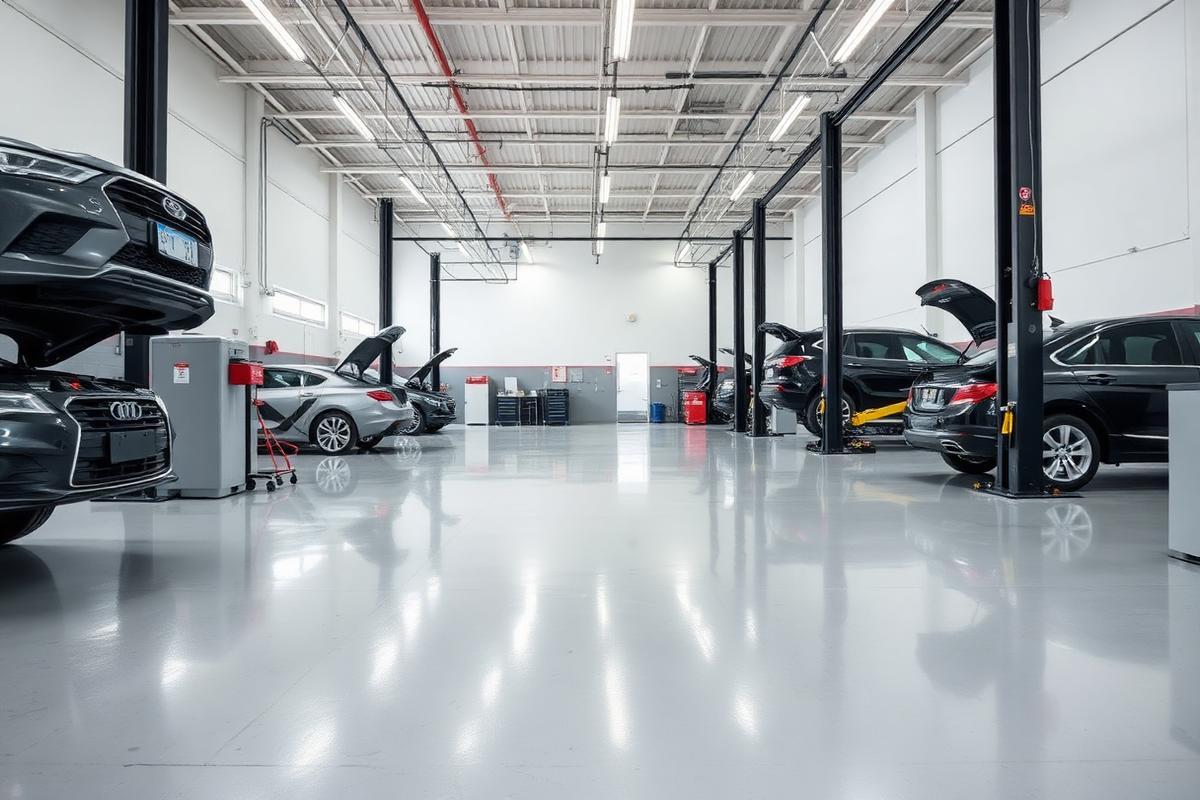Commercial epoxy floor in an auto repair shop